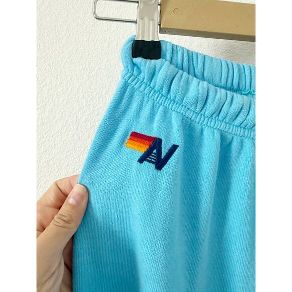 Aviator Nation 5 Stripe Sweatpants in Sky Blue Pink Purple US Small - Picture 5 of 7